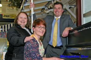 Michelle Carnell of Reviive Oswestry, Laura Ball fom The Yellow Bicycle Cake Company and David Clough, Retail Markets and Events Manager, Oswestry Town Council